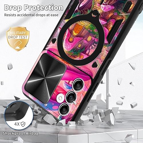 Vista 140 de Funda para Samsung Galaxy A13 5G con cubierta deslizante para lente de cámara y anillo giratorio de 360 grados, soporte híbrido de doble capa Flores