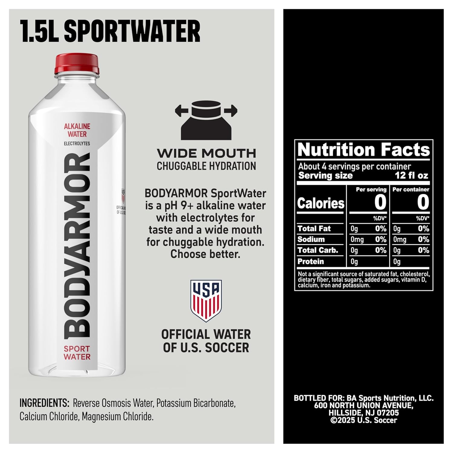 BODYARMOR SportWater Alkaline Water, Superior Hydration, High Alkaline Water pH 9+, Electrolytes, Perfect for your Active Lifestyle, 1.5 Liter (Pack of 12)