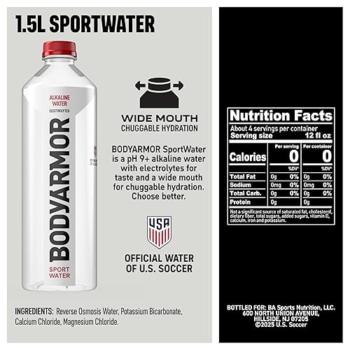 Miniatura 2 de BODYARMOR SportWater Agua alcalina, agua embotellada de alta alcalina, pH 9+, 1.5 litros (paquete de 12), paquete de agua con electrolitos