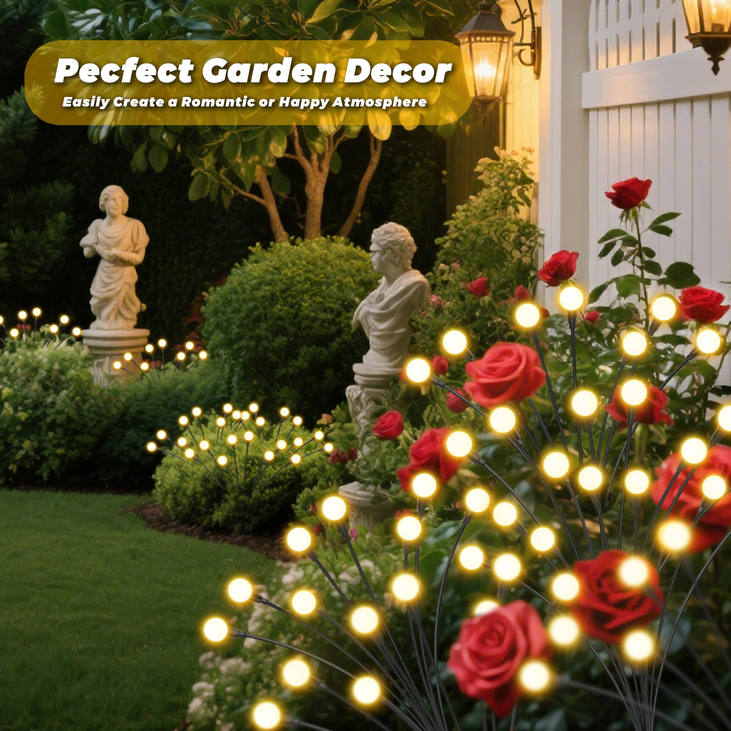 Luci solari da giardino per esterni, confezione da 4 pezzi da 32 LED, luci lucciole esterne per cortile, patio, sentiero, prato, luce solare da giardino, decorazione paesaggistica, regalo per donne