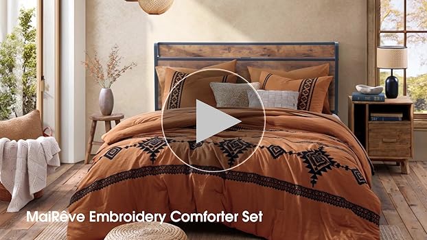 Amazon.com: MAIREVE Burnt Orange Embroidery Comforters Set