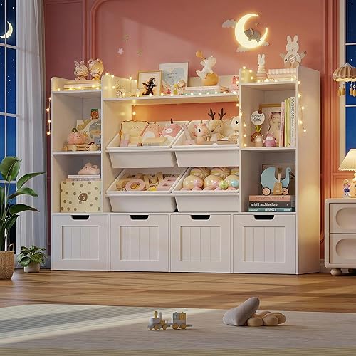 Miniatura 7 de Organizador de almacenamiento de juguetes, Organizador de juguetes con 4 cajones móviles y 4 contenedores de cajas, Organización de almacenamiento