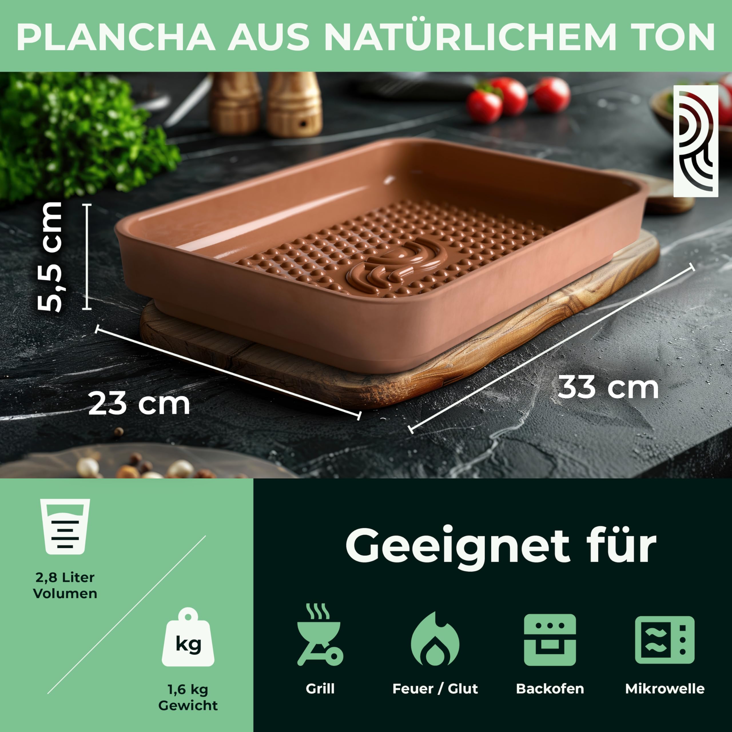 myromy® BBQ Plancha Keramik, Grillplatte & Grillschale, Handmade Germany