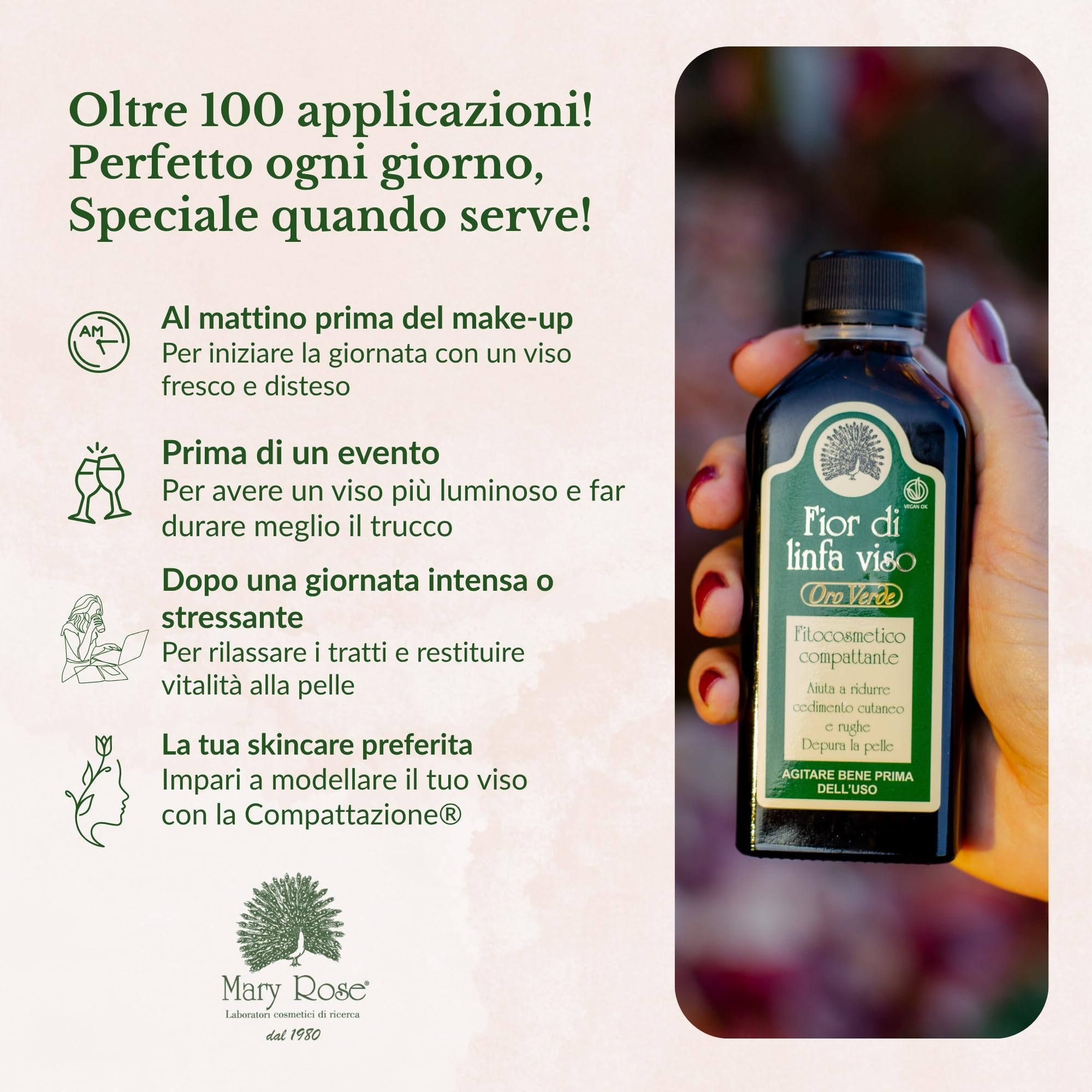 Mary Rose Fior di Linfa, Siero Viso Antirughe Donna Uomo con Vitamina E 100 ml, Contorno Occhi, Illuminante Concentrato, Alternativa alla Crema Viso, Biologico, Made in Italy