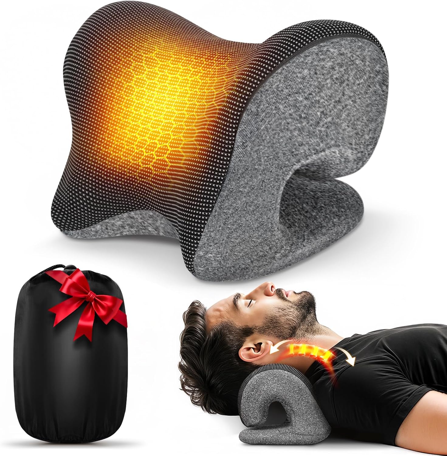 Graphene Magnetic Neck Stretcher for Deeper Pain Relief, Instant Heating Pad Cervical Traction Device Pillow, Neck Cloud for TMJ Tension Muscle Migraine, Christmas Gifts for Women, Mom, Men(Dark Gray)