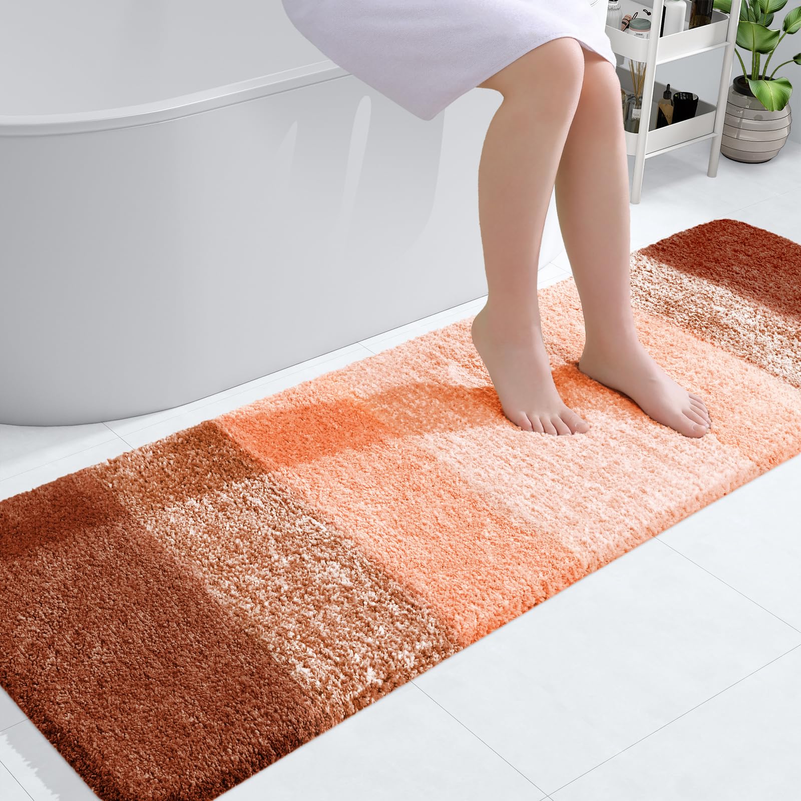OLANLY Bathroom Runner Rug 59x20, Extra Soft Absorbent Microfiber Bath Rugs | Orange, Non-Slip Quick-Drying Rubber Backing, Washable Long Bath Mat for Floor, Tub and Shower, Home Decor