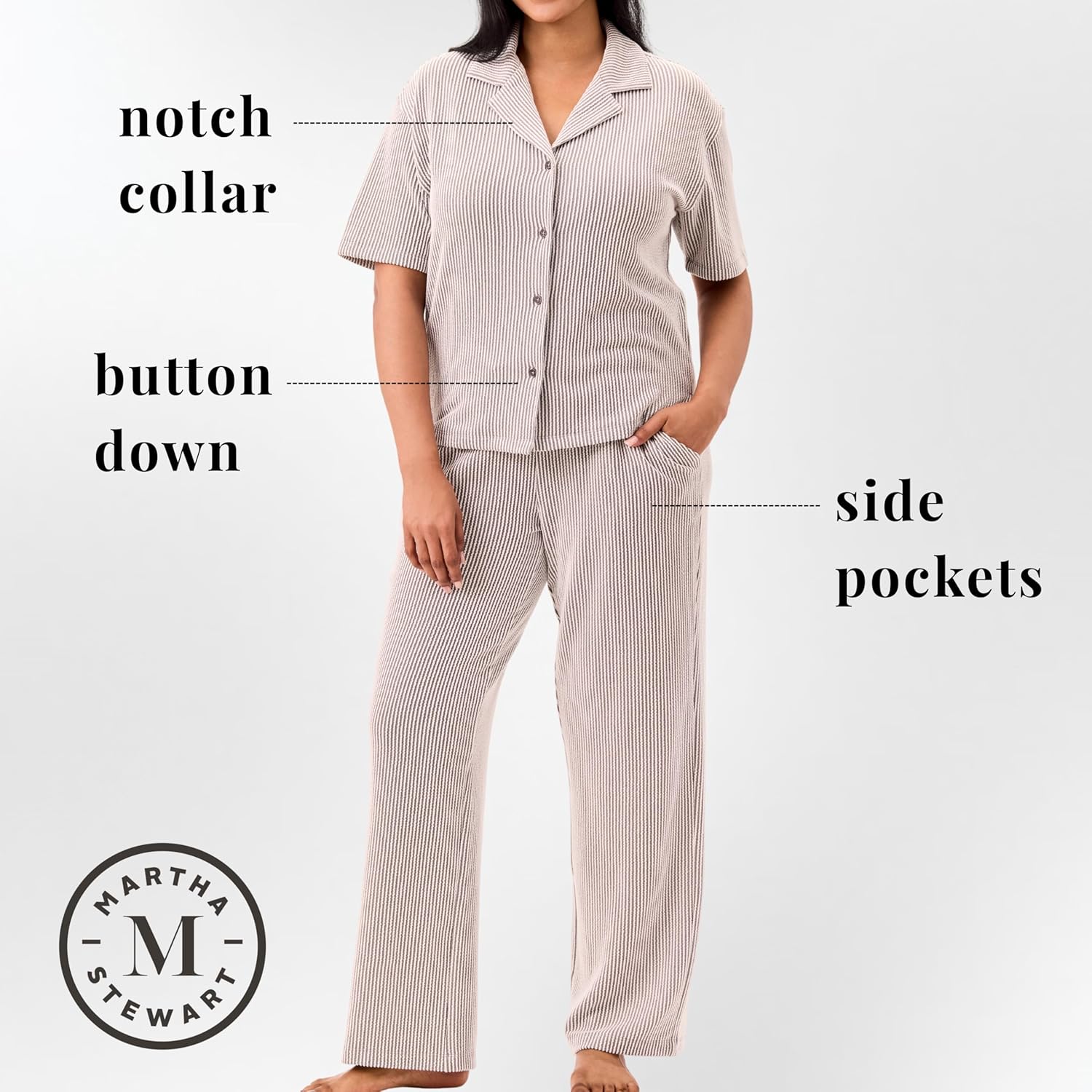 Martha Stewart Women’s Pajama Set | Soft Ribbed Jersey 2 Pc. Sleepwear | Light and Comfy - Image 3