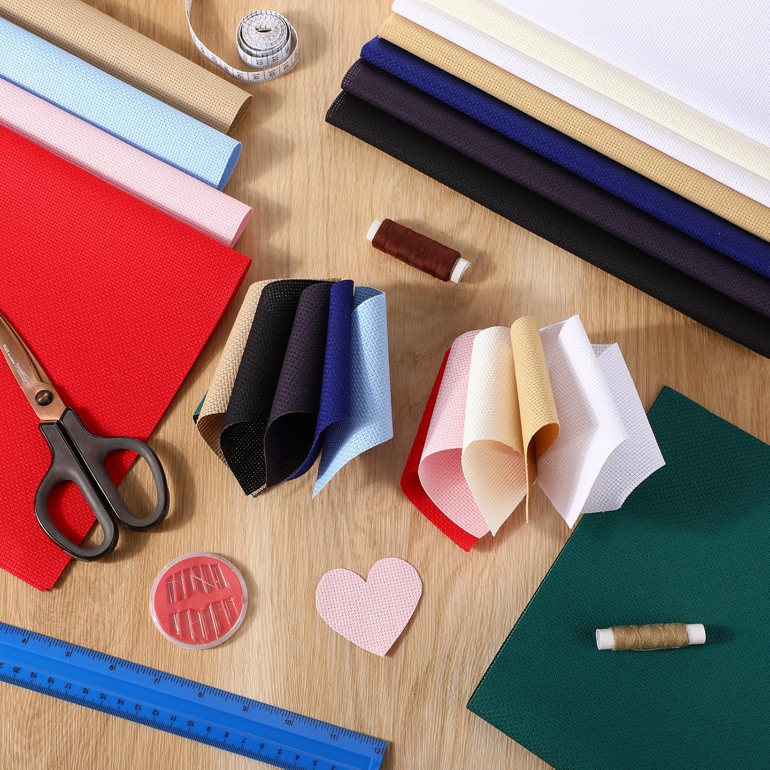 HunnmingRe 12 Pcs Aida Cloth 12 Color 14 Count Cross Stitch Fabric DIY Cross Stitch for Embroidery DIY Handmade Art Craft(12 x 18 Inch)