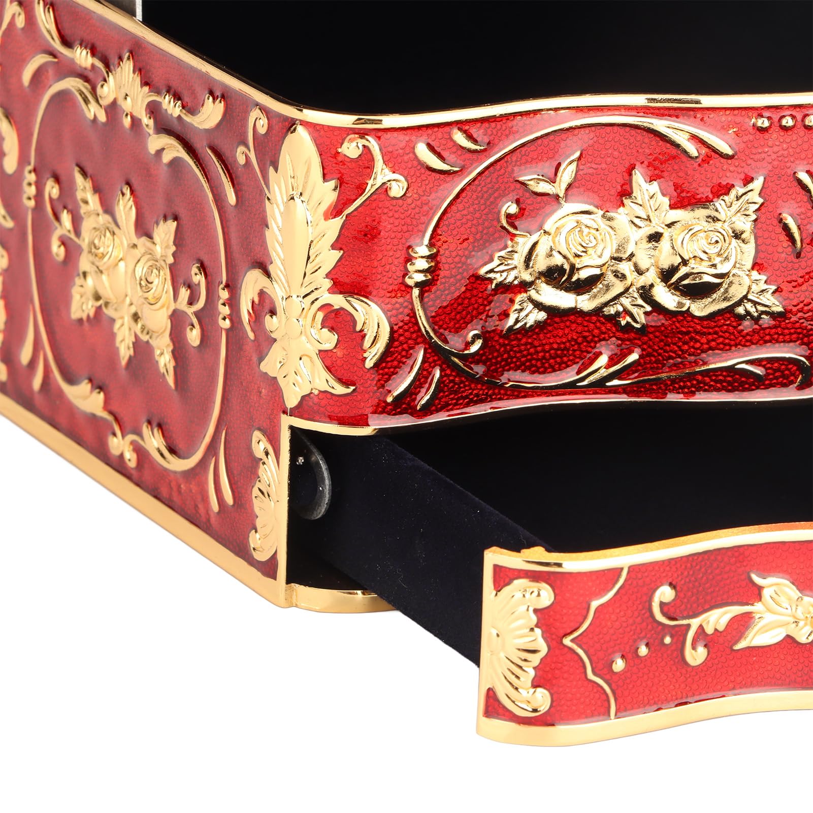 Retro Emaliowane Etui na biżuterię Wykwintne Metalowe Dekoracje Kwiatowe Eleganckie Niebieskie Welurowe Pudełko na biżuterię do Kolekcji Vintage Stop Cynku Szkło 7,09 X 5,12 X 4,13 Cala