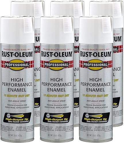 Rust-Oleum 7590838-6PK - Pintura en aerosol de esmalte profesional de alto rendimiento, 15 onzas, blanco plano, paquete de 6