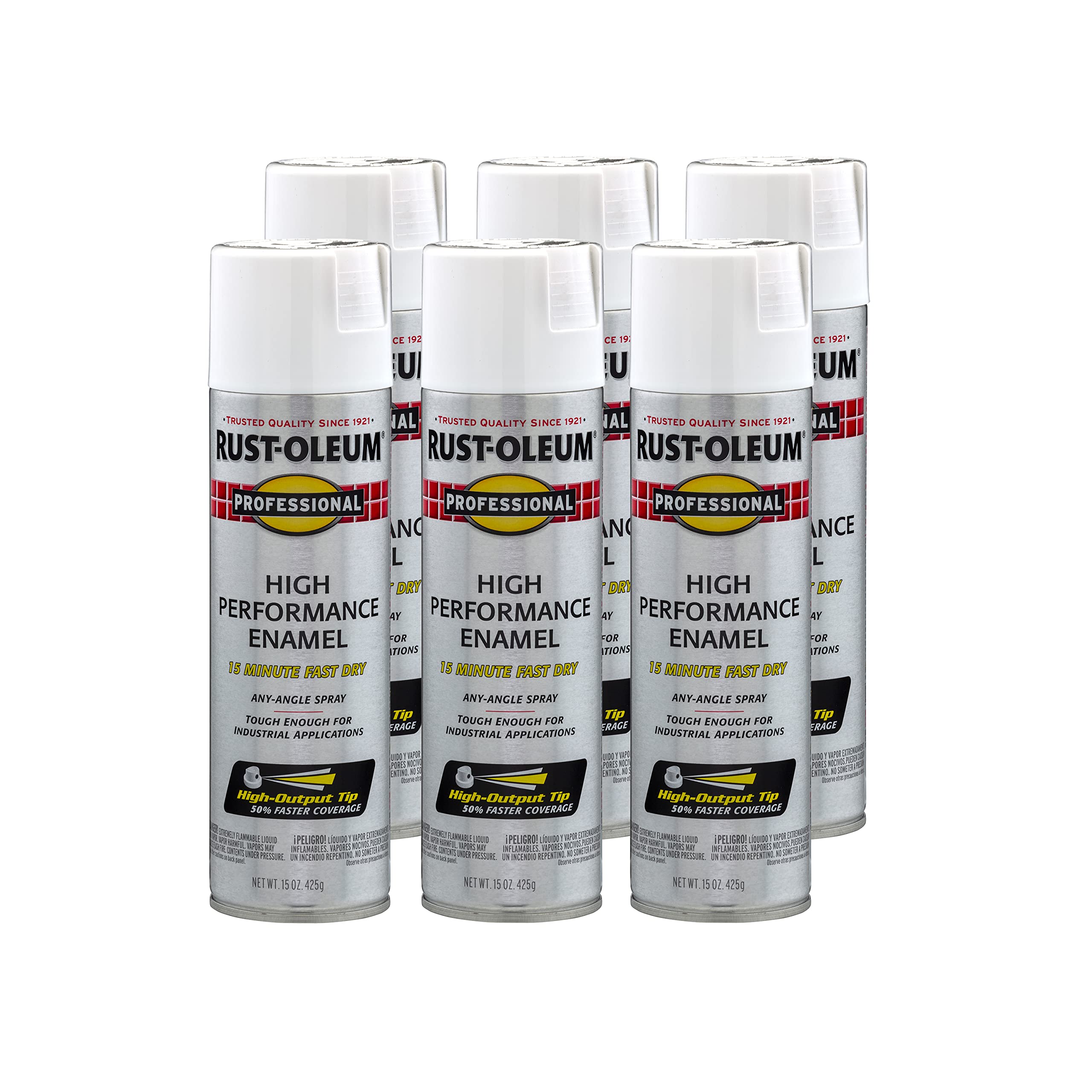 Rust-Oleum 7590838-6PK Professional High Performance Enamel Spray Paint, 15 oz, Flat White, 6 Pack