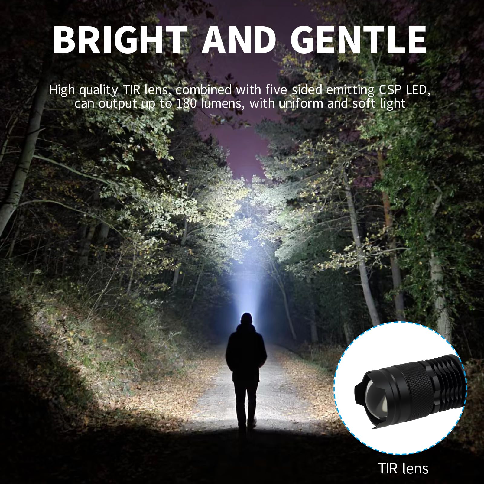 Mini linterna LED, linterna táctica con zoom de alto lúmenes, linterna compacta alimentada por una sola batería para camping, senderismo, emergencias, aventuras al aire libre, uso doméstico, luz de