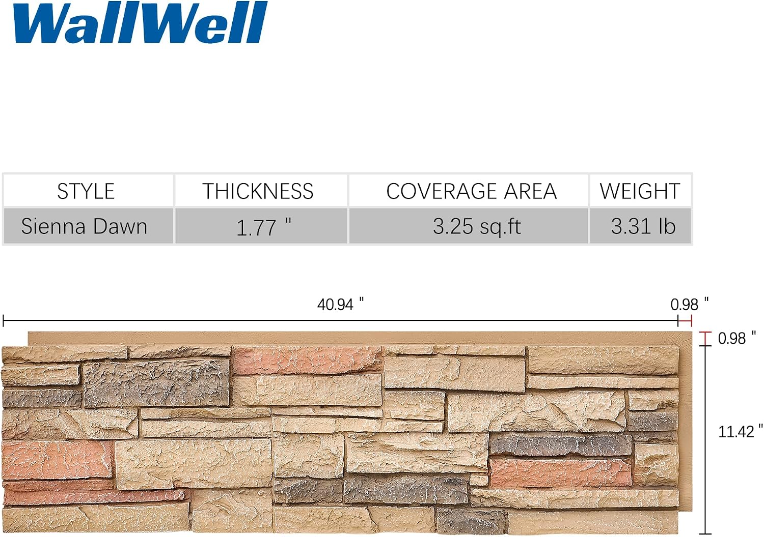 8-Pack Faux Stone Wall Panels (26 Sq Ft) PU Stone Veneer Siding, Mortarless Lightweight Faux Rock for Exterior and Interior Wall, DIY Home Improvement, 41.92x12.4 Inch, Sienna Dawn