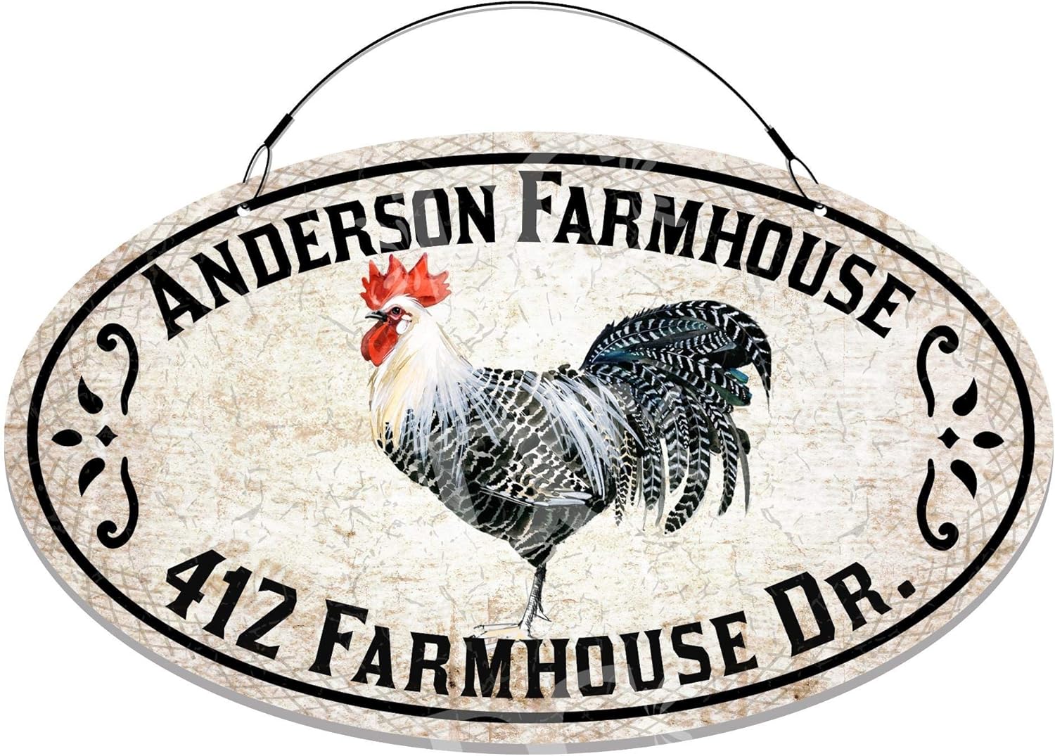 Farmhouse Rooster Themed Home Address Small Size Welcome Sign