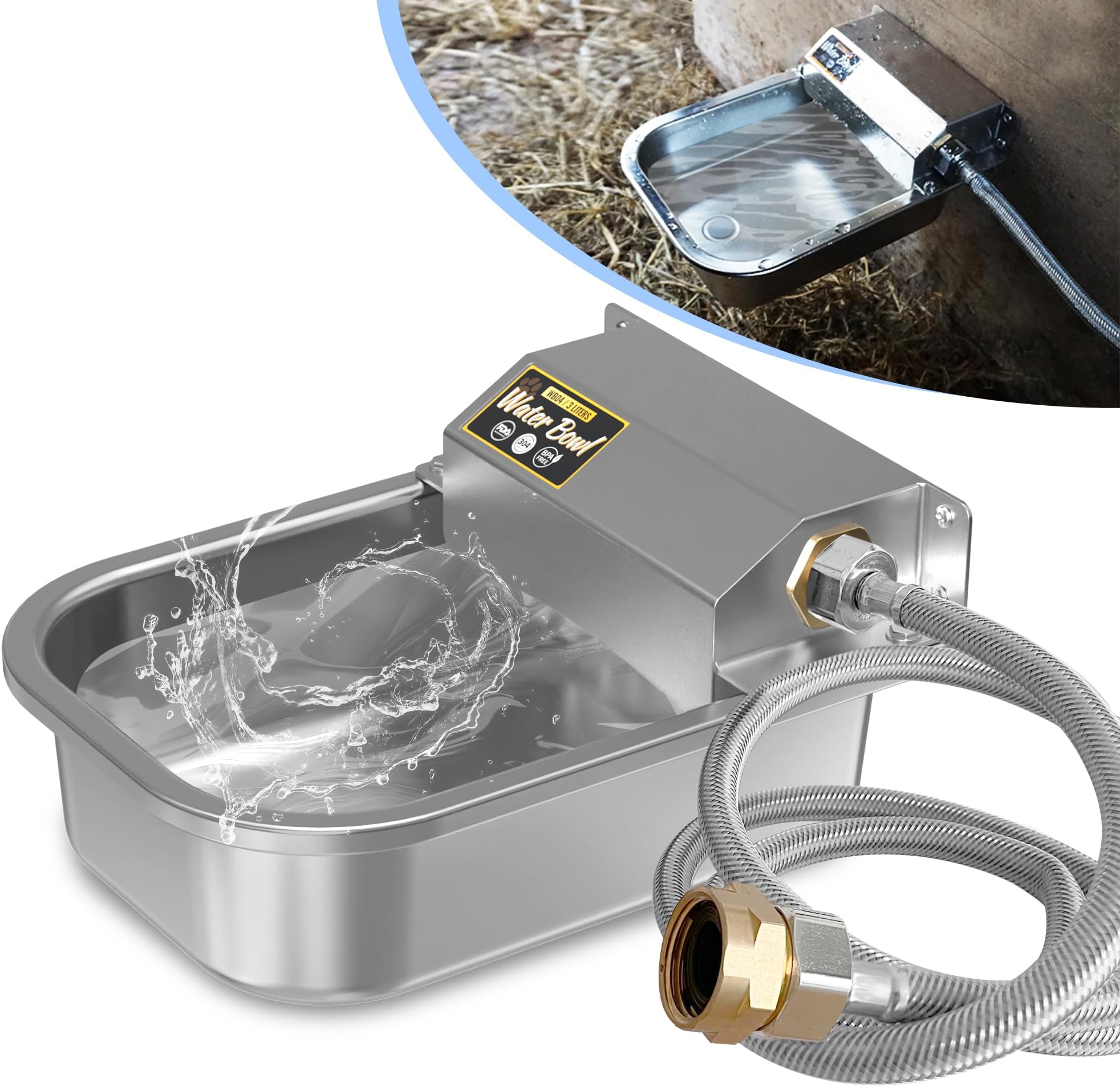 Automatic Water Dispenser for Dogs, 101oz Outdoor Dog Water Bowl, 304 Stainless Steel Water Feeder for Small to Large Pets, Large Livestock Waterer, Anti-Tipping, Water Auto-Fill, Easy to Clean