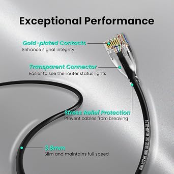CableGeeker Cat 6A Slim Ethernet Patch Cables, 3 ft, 5-Pack, Black