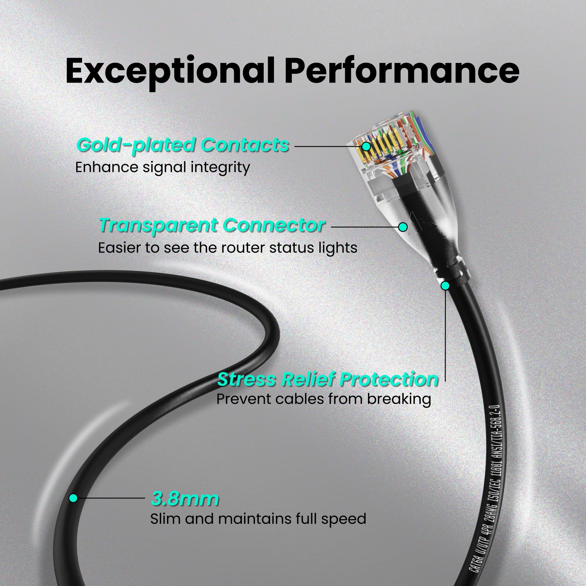 CableGeeker Cavo Ethernet sottile CAT6A, 0,9 m, 10 Gbps, 550 MHz, cavo di rete ad alta velocità con connettore con finitura opaca, rame puro OFC, rivestimento in PVC, RJ45 per giochi, data center
