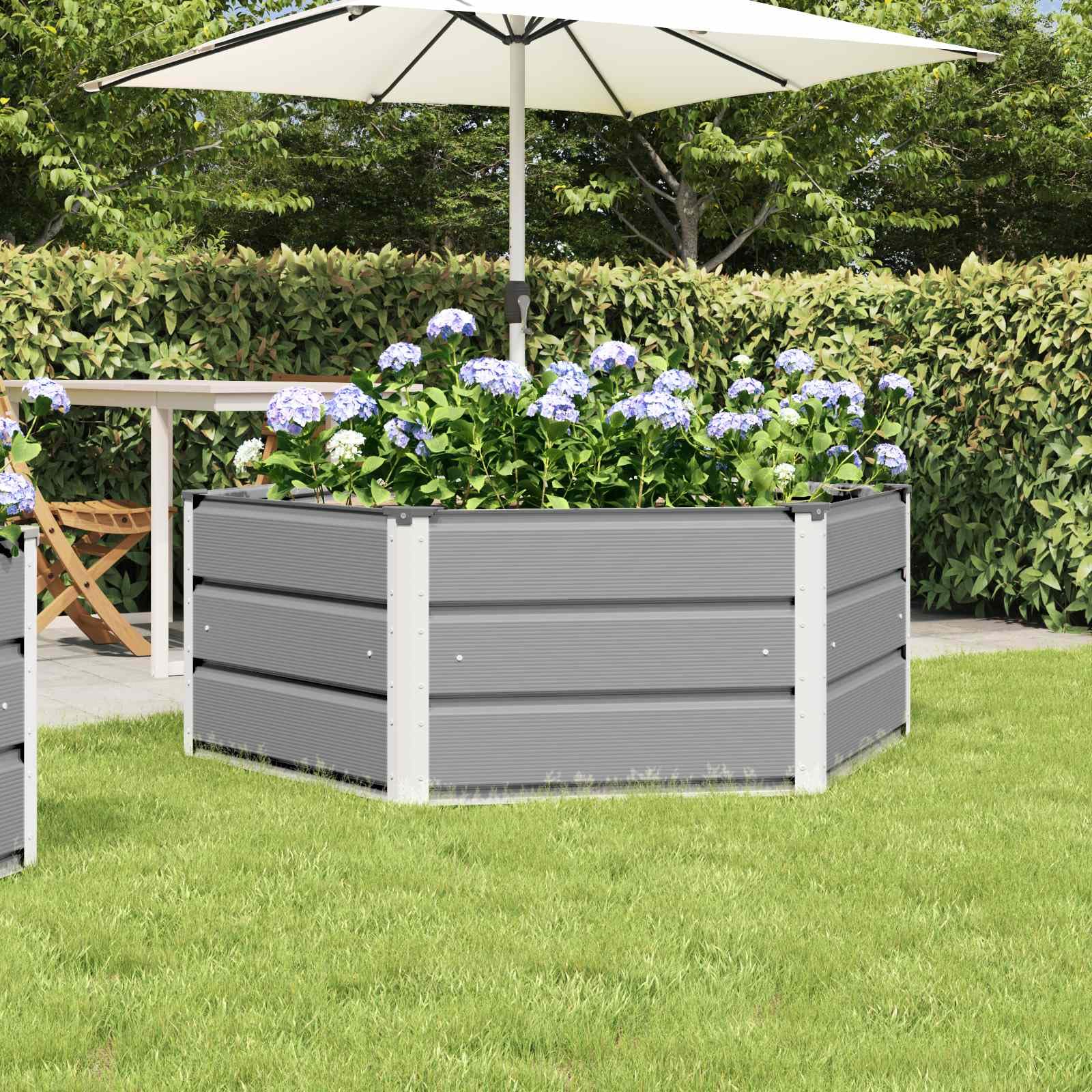 IKAYAA Galvanised Raised Bed for Garden Metal planter Raised garden bed Galvanised Steel Planter Box for Growing Outdoor Plants, Vegetables-Light grey-129 x 129 x 45 cm