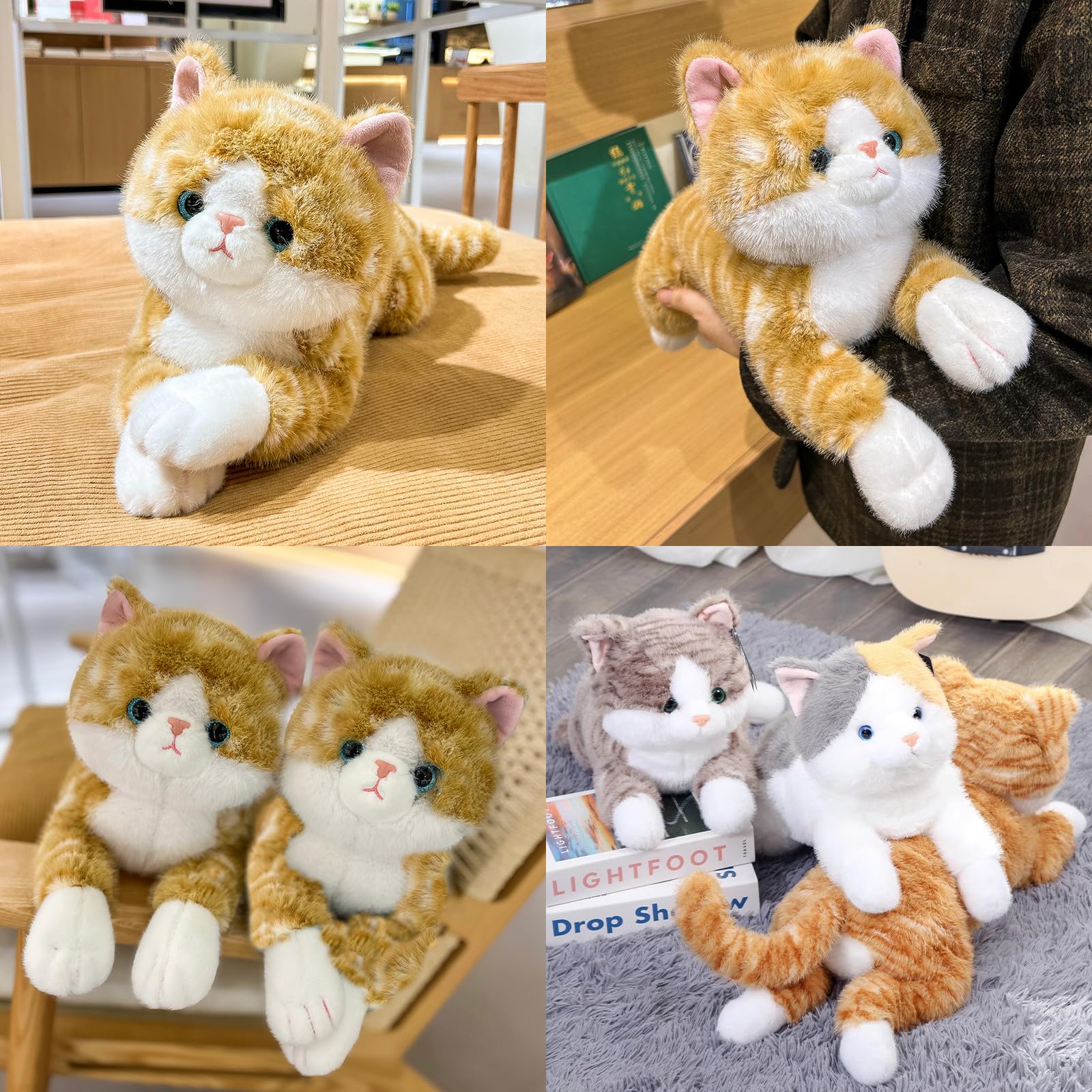 Kuscheltier Katze, Liegend Katzen Plüschtier, Kätzchen Stofftier Spielzeug, Kuschelkissen Geschenk für Kuscheln & Spielen (65cm,Graue Katze)