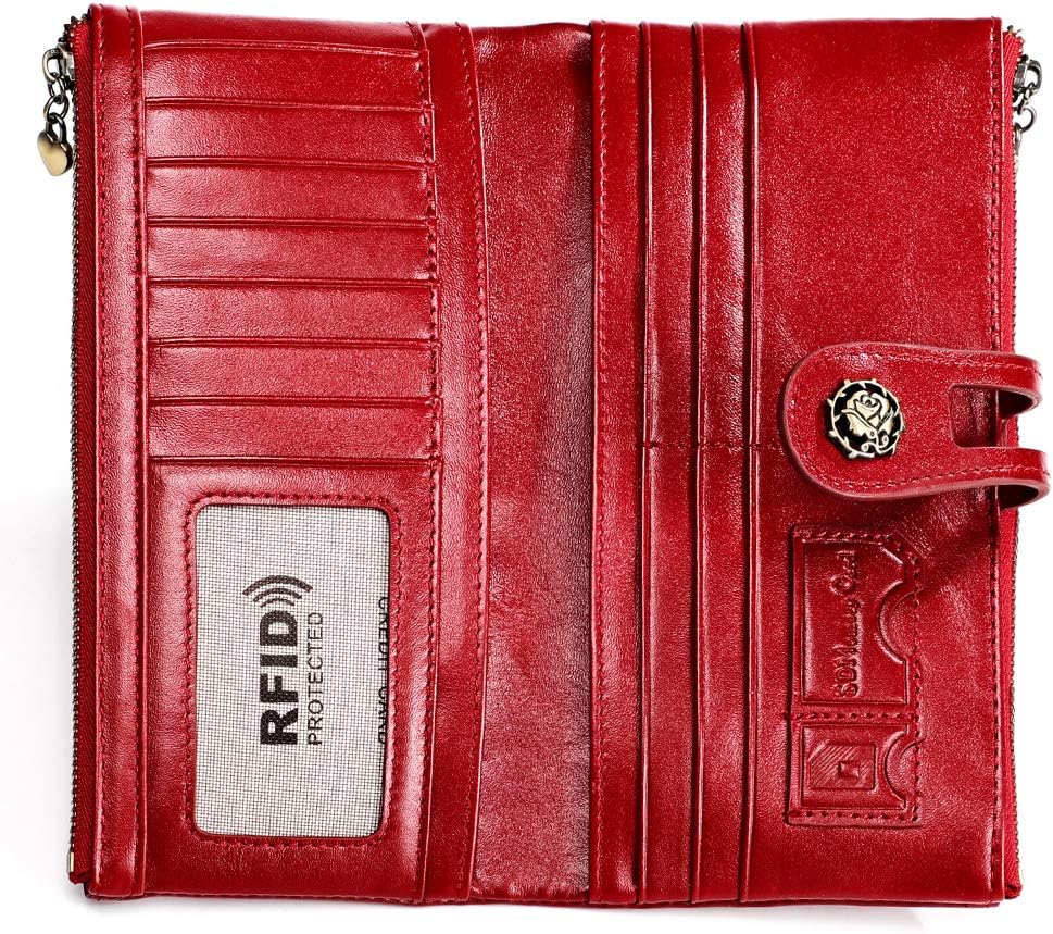 Women's RFID Blocking Wallet Soft Leather Clutch Money Ladies Purse Slim Card Holder Organizer Zip Pocket (3513-Red) - Image 3