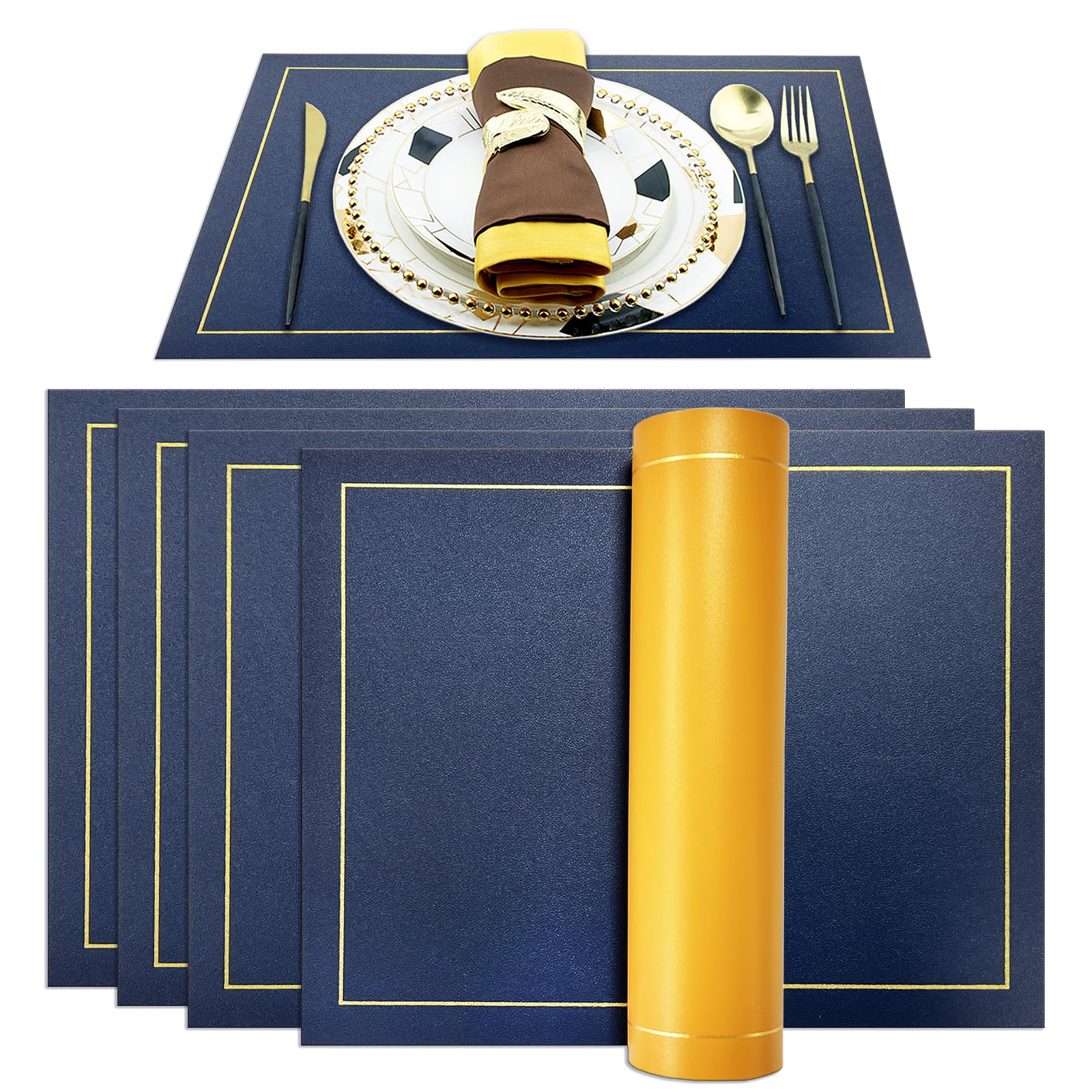Placemats Set of 4, Double Layered Double Color Table Mats, Versatile, Easy Clean Washable, Leather Place Mats, Heat Resistant Place Mats for Dining Kitchen Outdoor and Indoor Table Mats,Blue Yellow