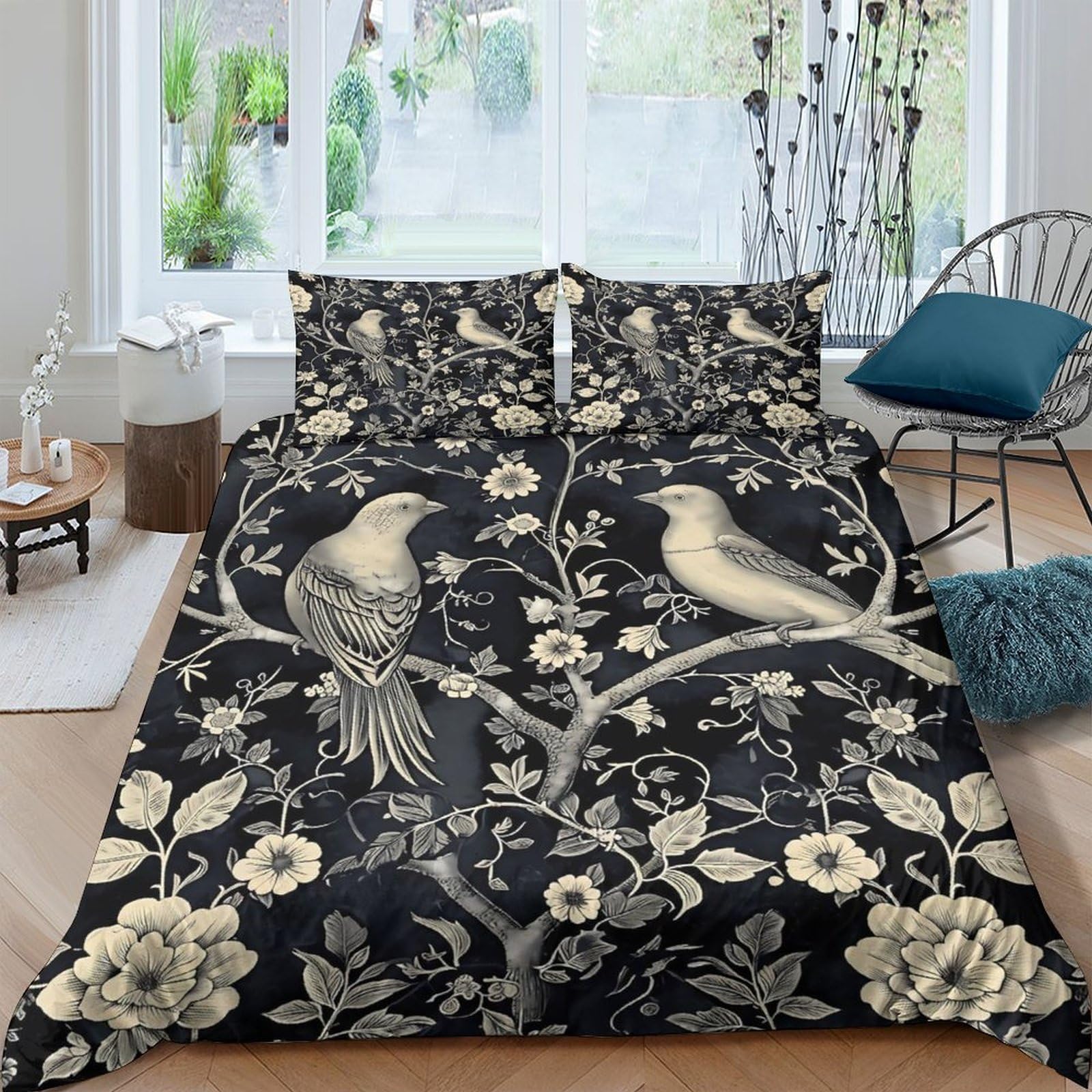Ensemble de literie vintage floral 3 pièces pour grande chambre adulte