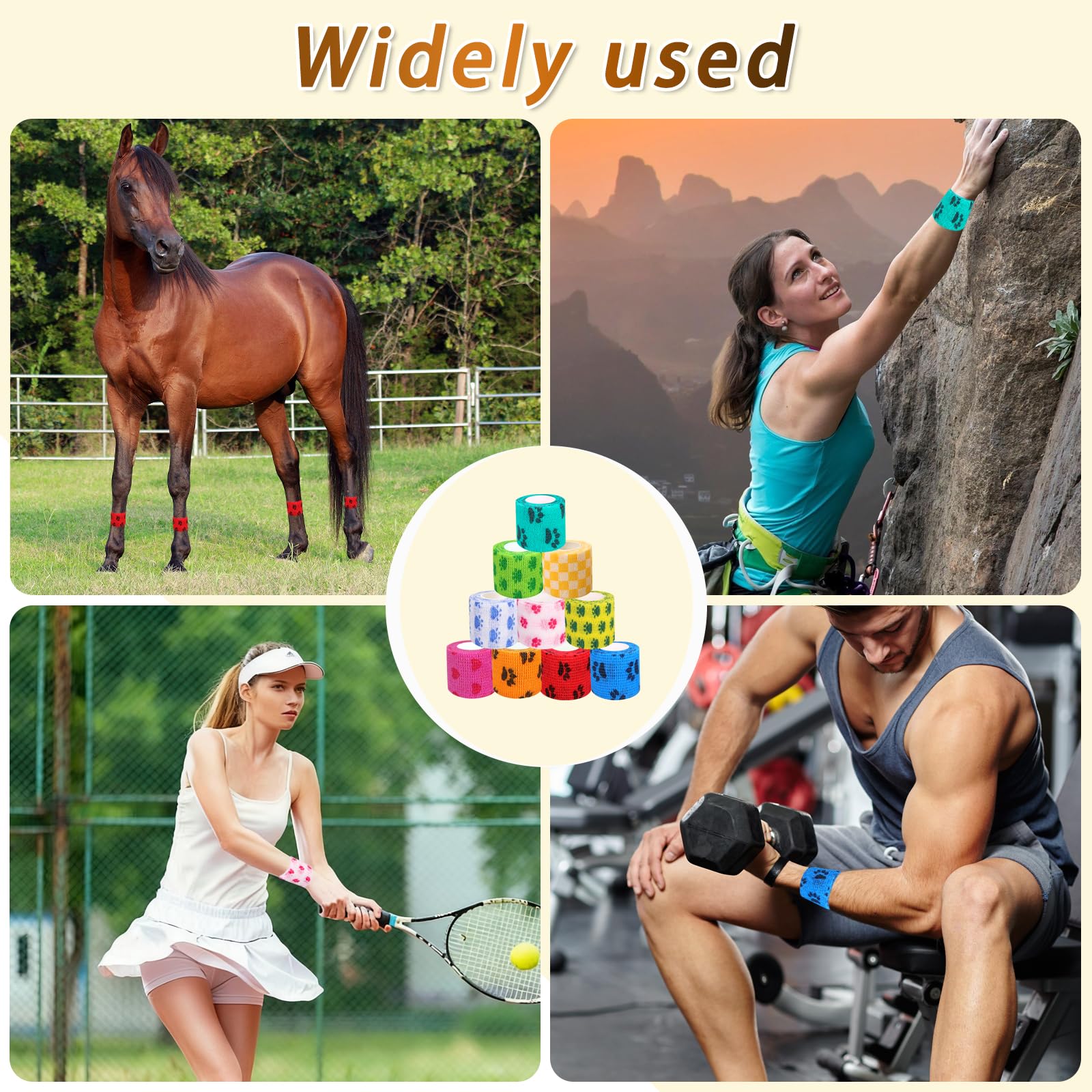 Benda Elastica Autoadesiva, Vet Wrap, Bendaggio Autoadesivo per Cane Gatto Cavallo, 12 Pezzi