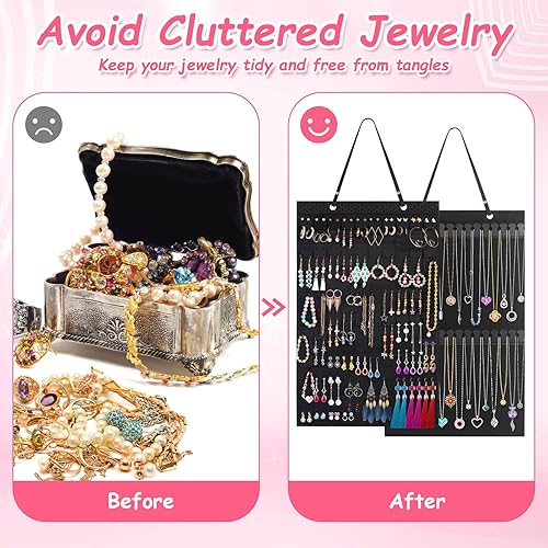 Miniatura 6 de shynek Paquete de 2 organizadores colgantes para joyas, incluye soporte para collares y aretes organizador para collares, aretes, pulseras y