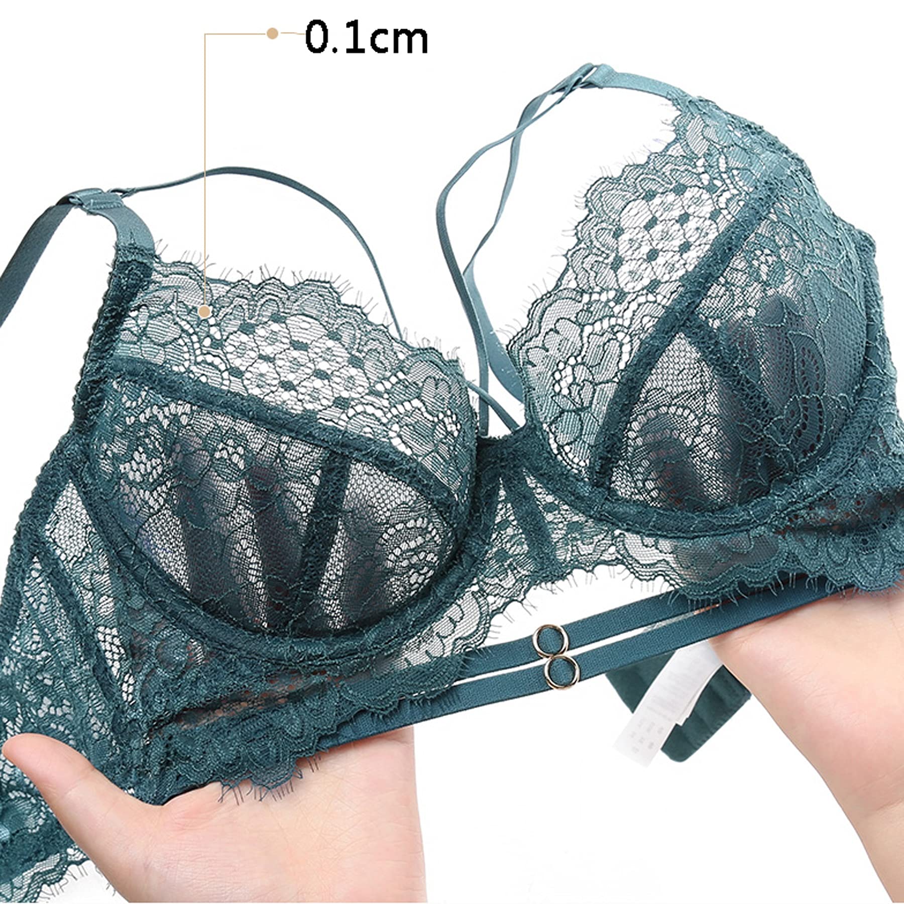 WENJUN Bralettes de tiras para mujer, sujetador diario, conjunto de sujetador y bragas para mujer, lencería sexy de encaje de dos piezas (color verde malaquita, tamaño: 85B)