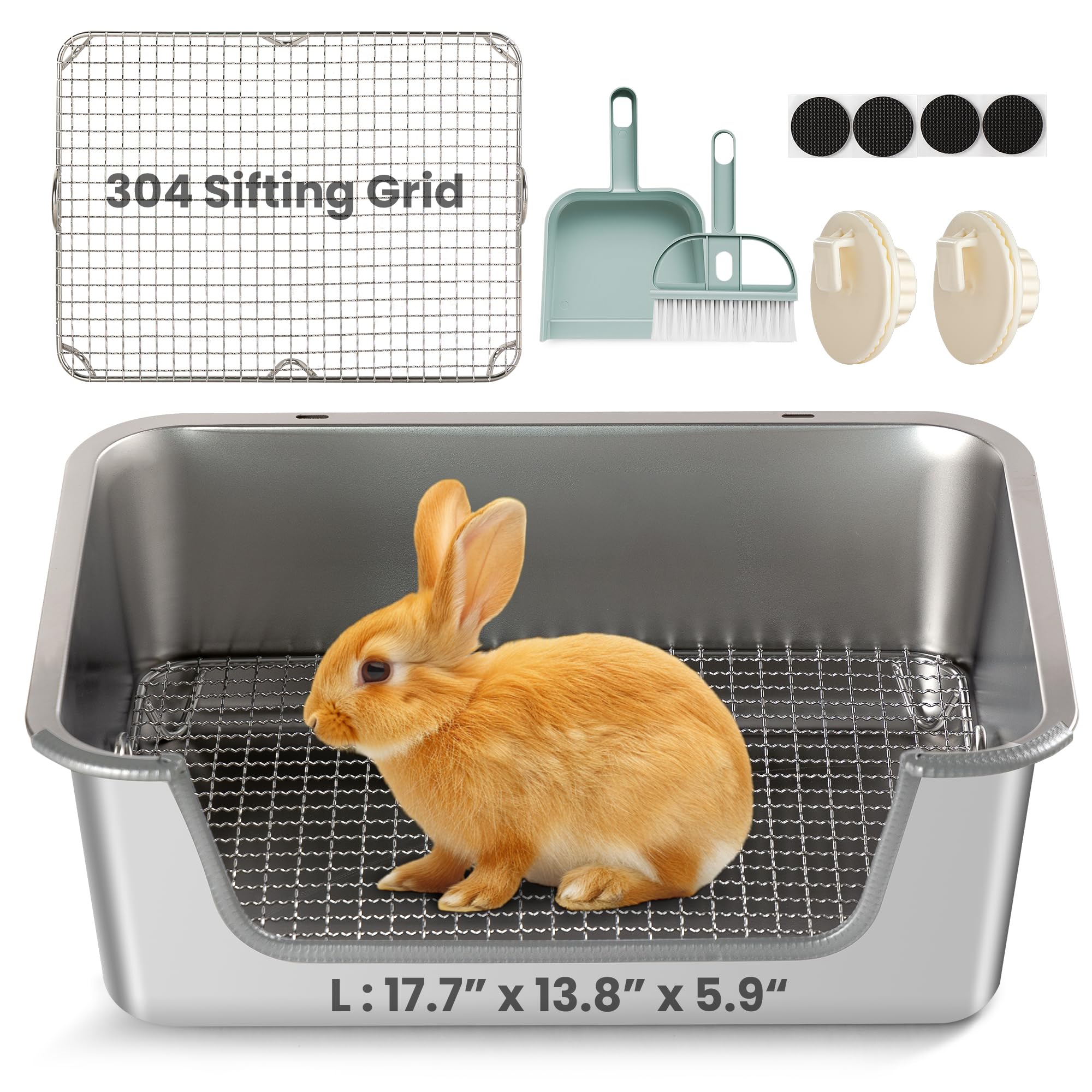Photo 1 of Aothey Rabbit Litter Box, Extra Large Bunny Litter Box with 304 Stainless Steel Sifting Tray & Hooks, Rabbit Litter Box, Easy to Clean and Odor Control (17.7" × 13.8" × 5.9")