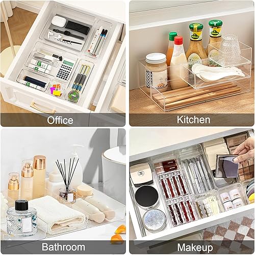 Miniatura 4 de Juego organizador de cajones de acrílico apilable, 11 cubos de almacenamiento de varios tamaños para maquillaje, escritorio de oficina, baño,