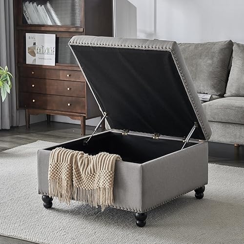 Miniatura 9 de Banco otomano de almacenamiento cuadrado, mesa de centro otomana, mesa de centro de gran tamaño, banco otomano con almacenamiento para sala de estar