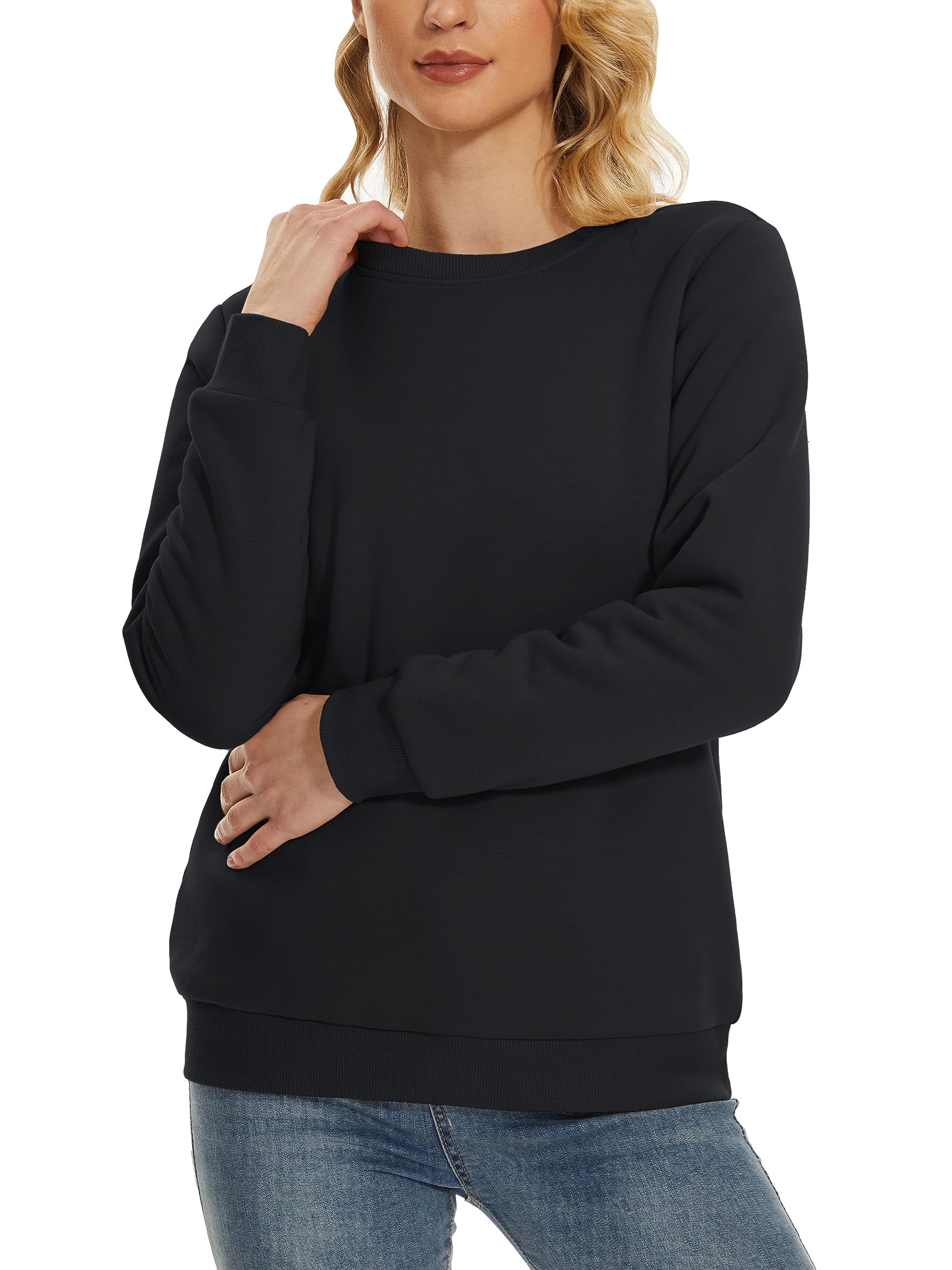TACVASEN Suéter para Mujer Suéter de Algodón Camiseta de Manga Larga Sin Capucha Sudadera Básico de Invierno Sudadera de Lana Cálido Top Casual Blusa