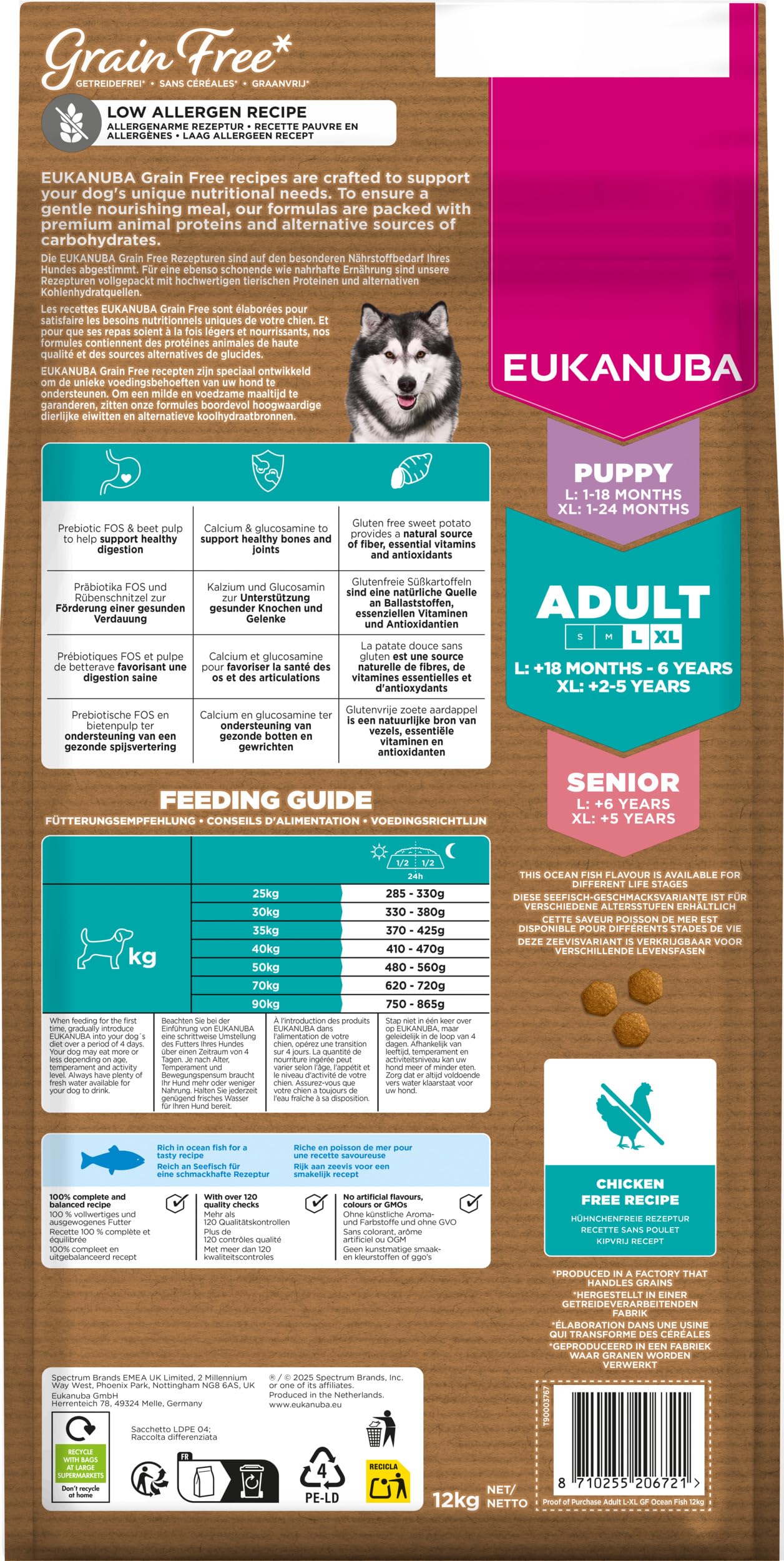 EUKANUBA Chien Adulte Grande Race sans Céréales Poisson 12 kg