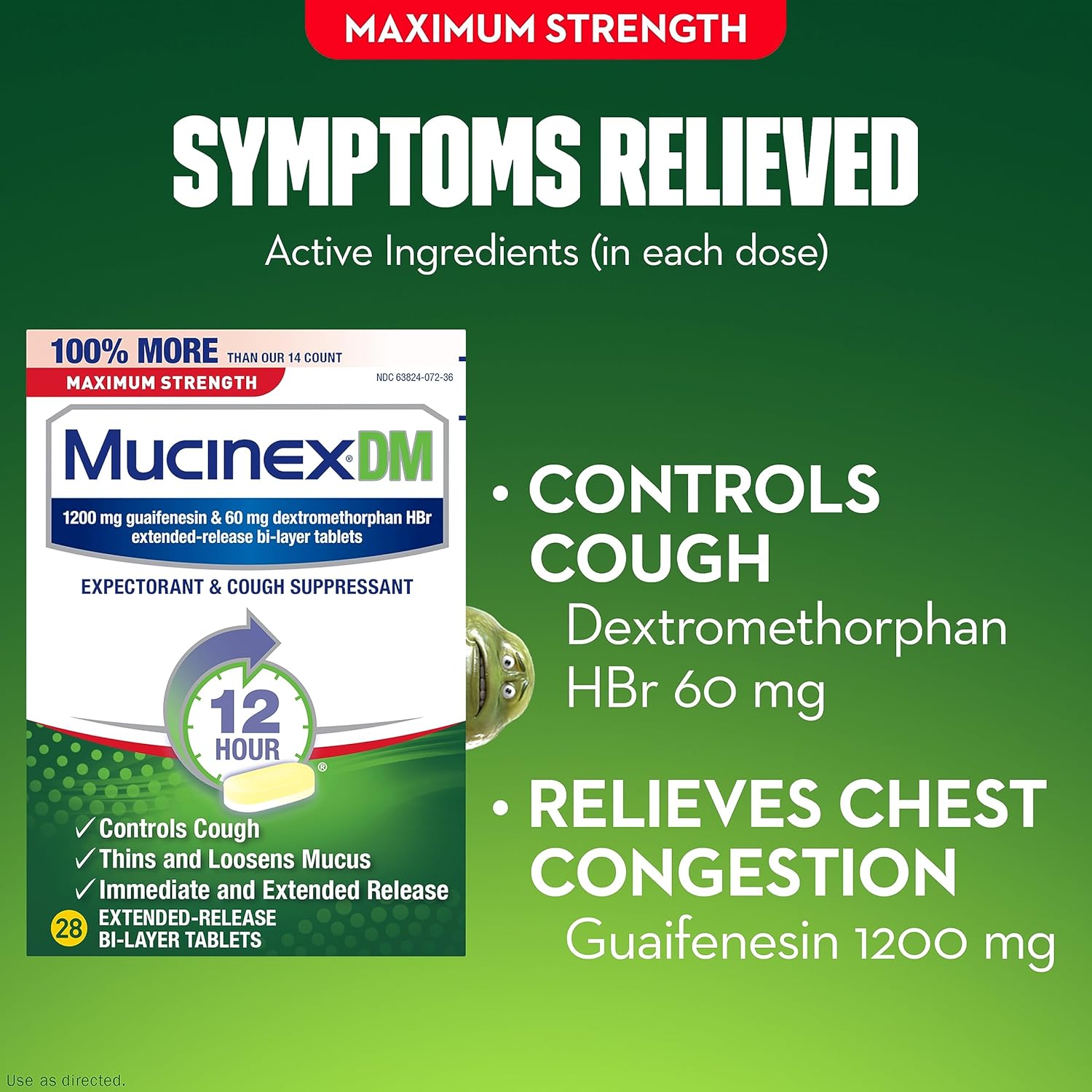 Mucinex DM Maximum Strength Cough Suppressant & Expectorant Tablets, 28ct - 1200mg Guaifenesin (Pack of 2)