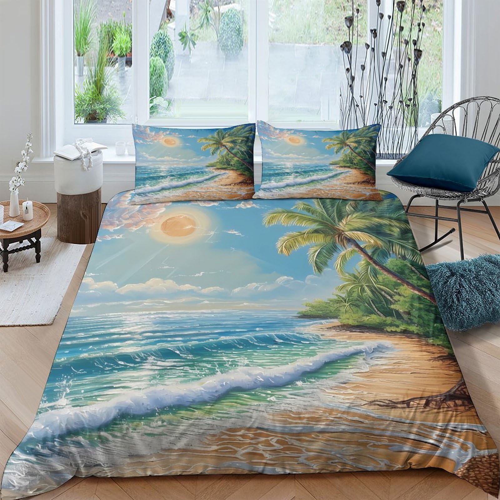 Ctjqhvkz Style-7 3D Printed Tropical Beach Fitted Sheet Microfiber Soft Breathable Ocean Wave Mattress Cover For Bedroom Dorm Decor Single（135X200cm）