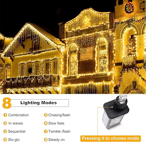 Miniatura 3 de Luces de Navidad, decoraciones de Navidad para interiores y exteriores, 416 luces LED de 34 pies con 8 modos de luces de carámbanos, 2023 nuevas