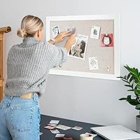 Vista 2 de Board2by Tablero de Anuncios de Corcho Blanco con Lino, Marco de Madera 30" x 20" Tablero de Corcho, Tablero de Oficina para Decoración de Pared