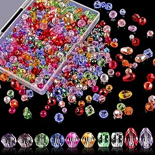 Crystal Beads, 600 Pcs Assorted Glass Beads for Jewelry Making, Rondelle Beads with Container Box, Mixed Color (4/6/8mm)