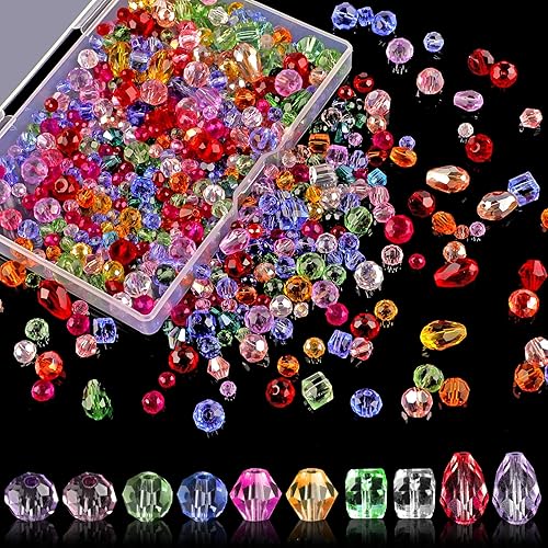 Crystal Beads, 600 Pcs Assorted Glass Beads for Jewelry Making, Rondelle Beads with Container Box, Mixed Color (4/6/8mm) - multicolored