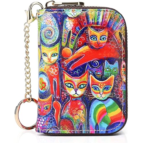 APHISON RFID Credit Card Holder Wallets for Women Leather Zipper Card Case for Ladies Keychain Wallet