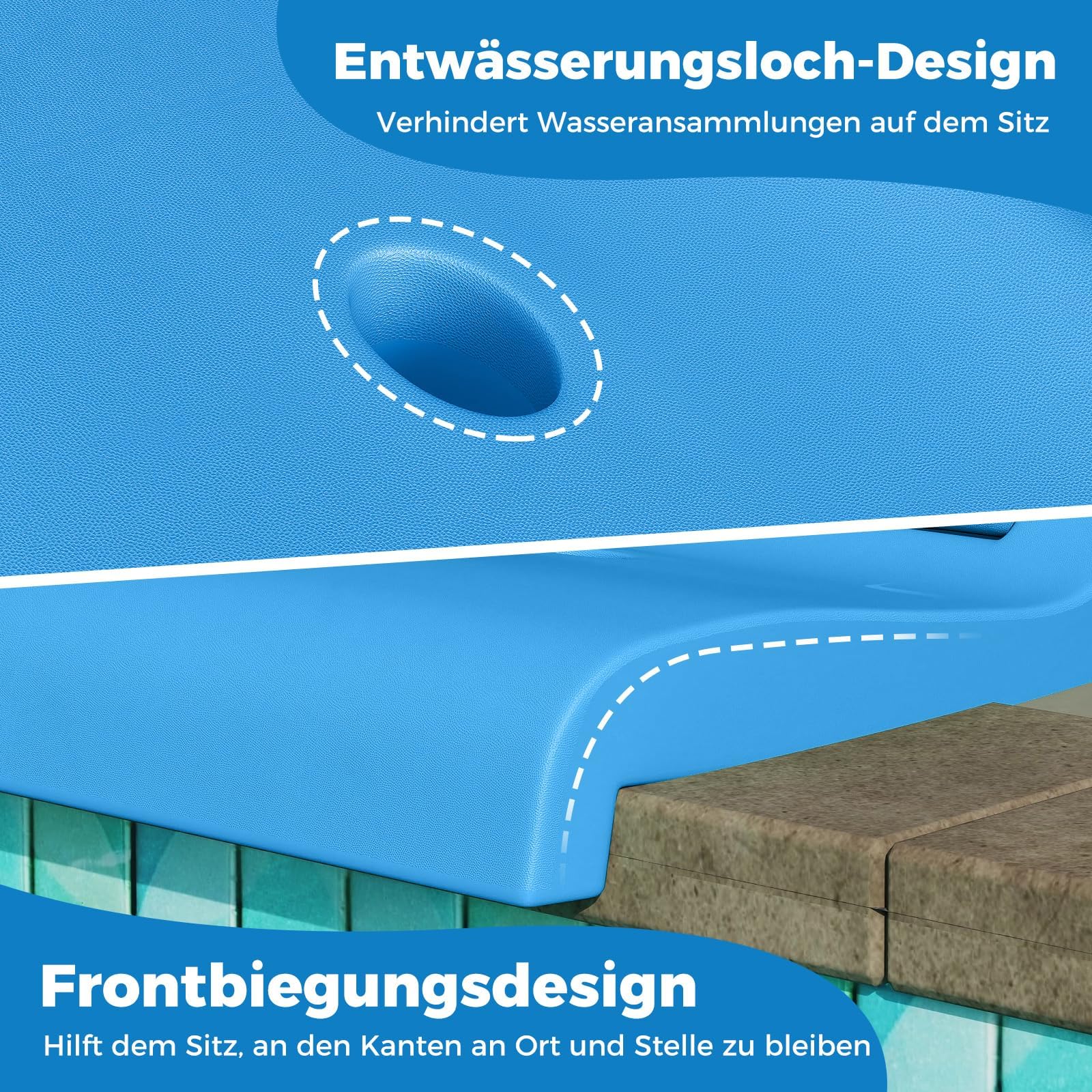 FANTASK Siège pliable portable avec poignée, support dorsal et trou de drainage, chaise de sol pour piscine, camping, pique-nique, stade (bleu)