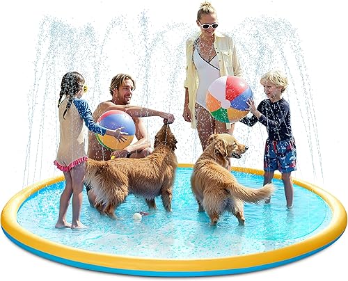 Vista 12 de SLOOSH Tapete antideslizante de 72 pulgadas para salpicaduras, juguetes de agua para exteriores, tapete de juego para niños y perros, regadera Azul