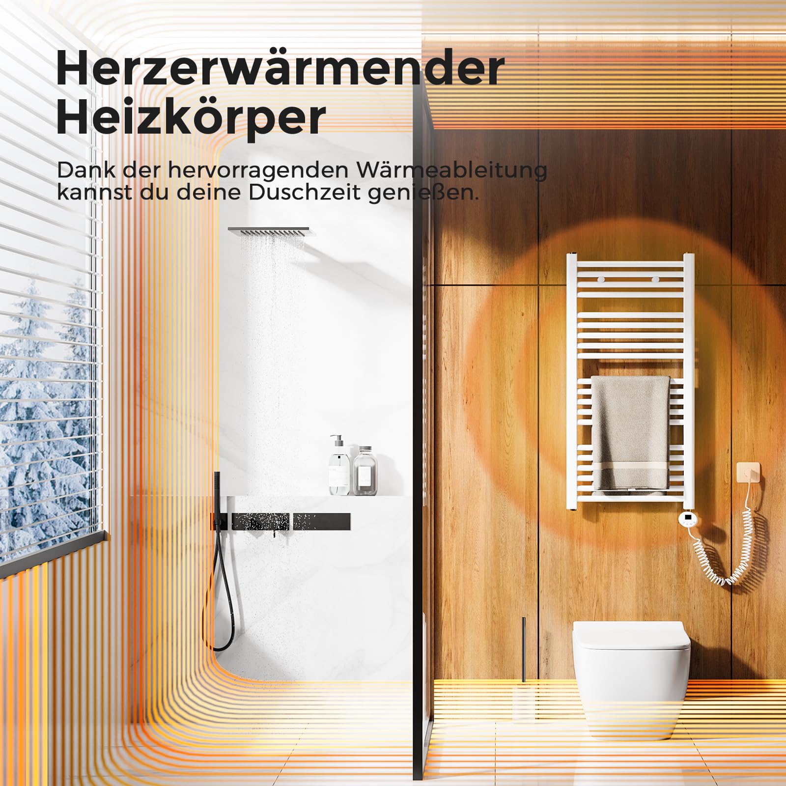 Heilmetz Badheizkörper Elektrisch 1200x500mm Bad Heizkörper mit WiFi Thermostat 500W Seitenanschluss Weiß gerade Badheizkörper mit Timer+Intelligenter Temperaturregler+LCD-Displays Energiesparend
