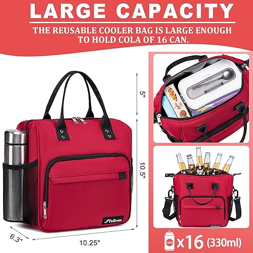Miniatura 2 de Fiambrera roja para mujeres para el trabajo, bolsa de almuerzo aislada para mujeres adultas, bolsa de almuerzo a la moda para damas
