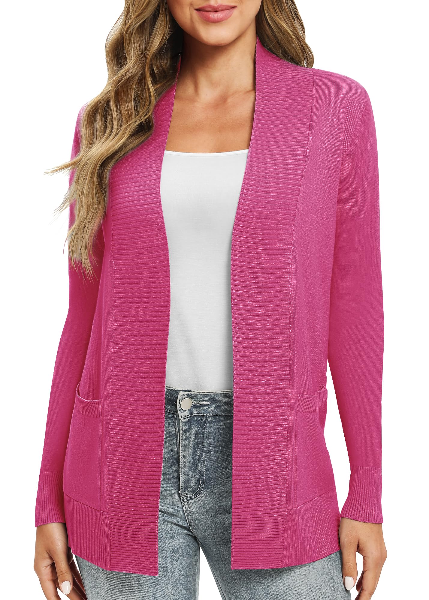EXCHIC Femmes Décontractée Manche Longue Tricoté Cardigan Poids Léger À l'aise Avant Ouvert Manteau Chandails Longs avec Poches