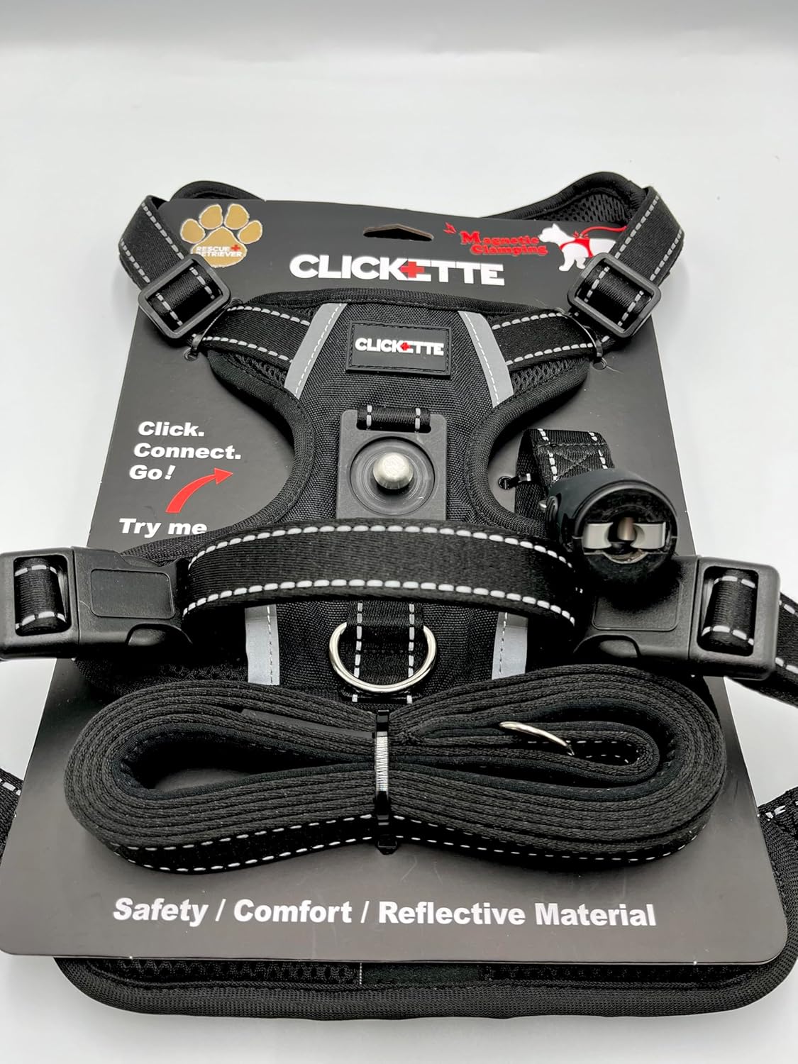 Clickette™ Magnetic Locking Harness and Leash (Black, Large)