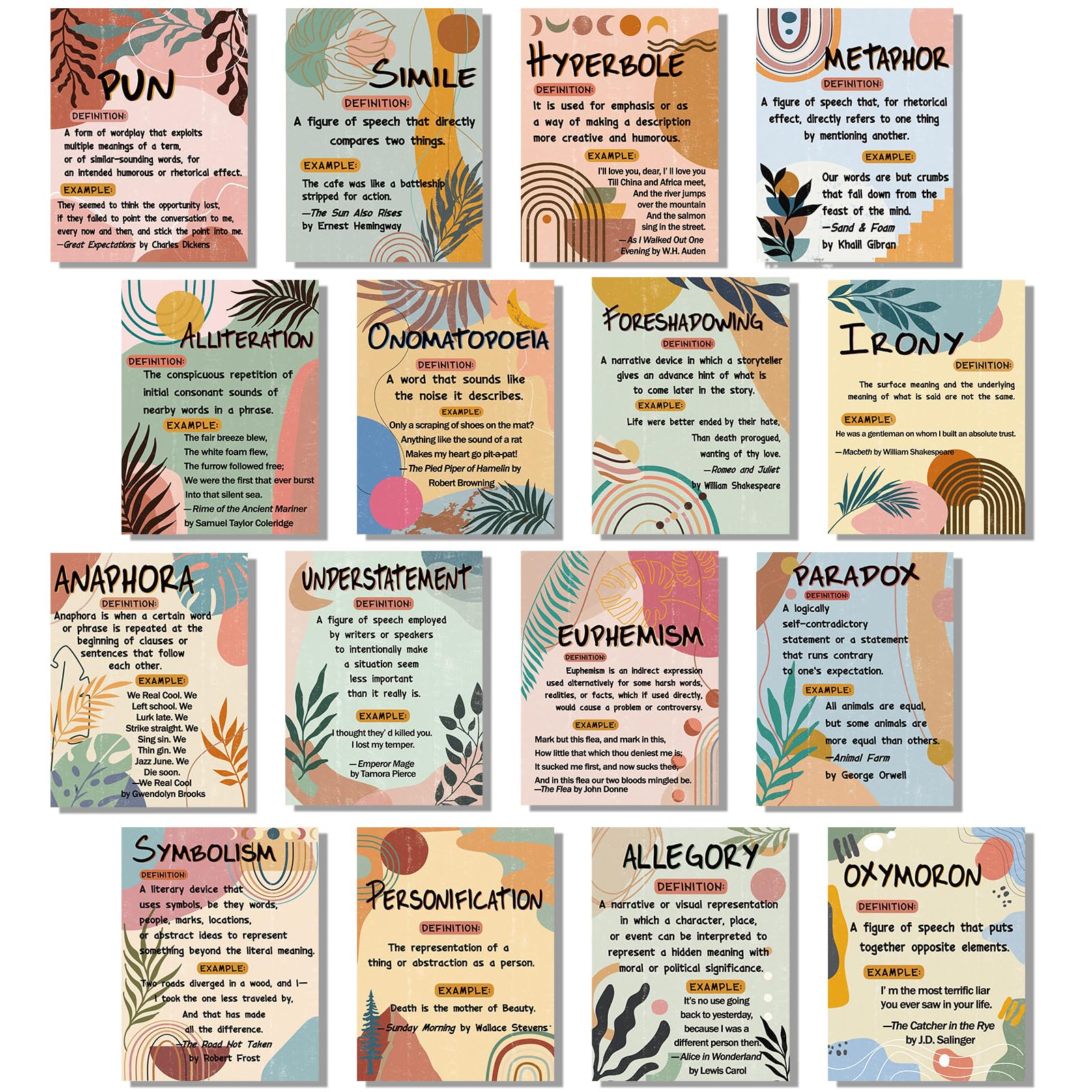 Buy 16 Pcs Figurative Language s for Classroom Large English Classroom