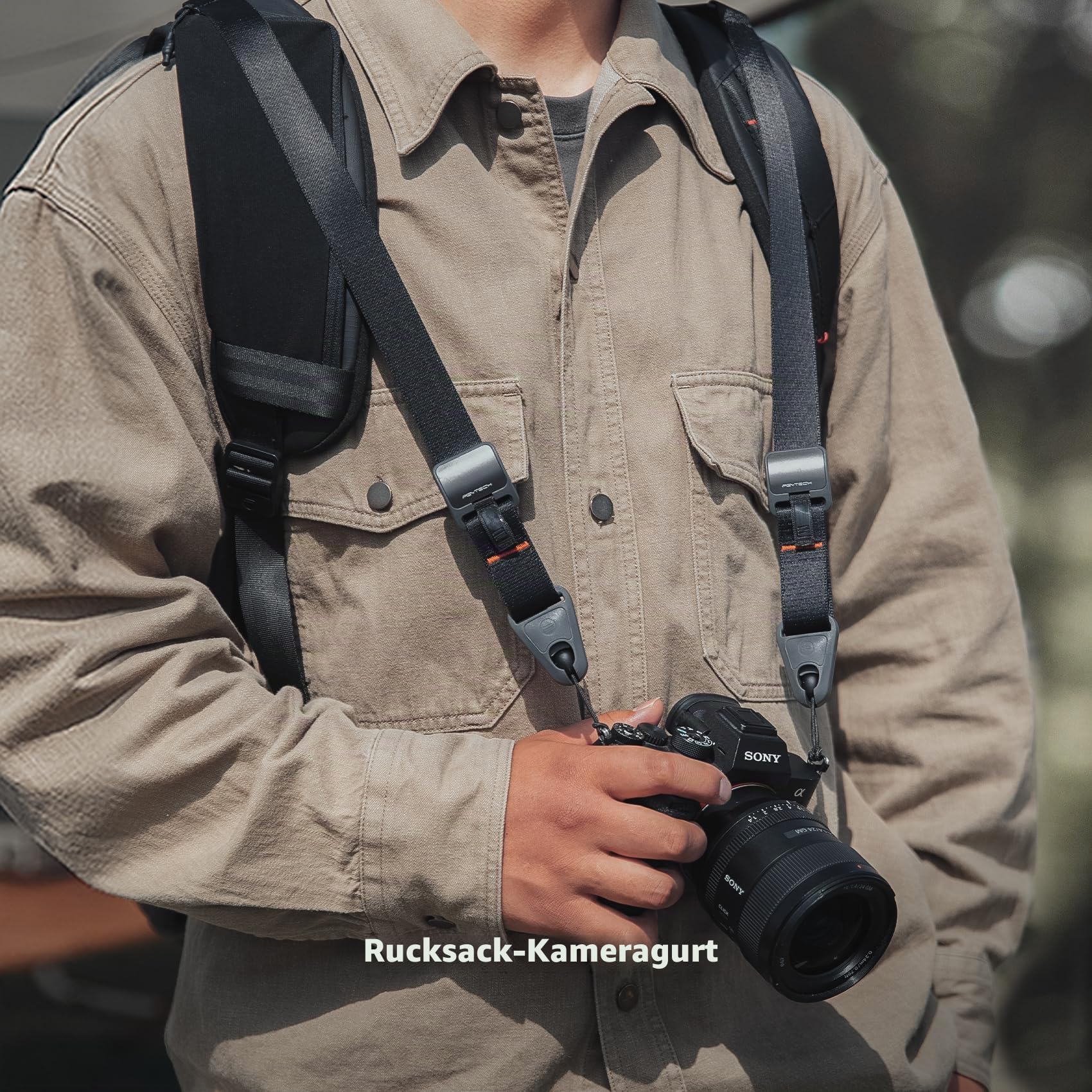 PGYTECH Rucksack-Kameragurt mit Quick Beads Ermöglicht Schnelles Lösen der Kamera, kompatibel mit den Meisten Rucksäcken und Mainstream-Kameras, Schwarz