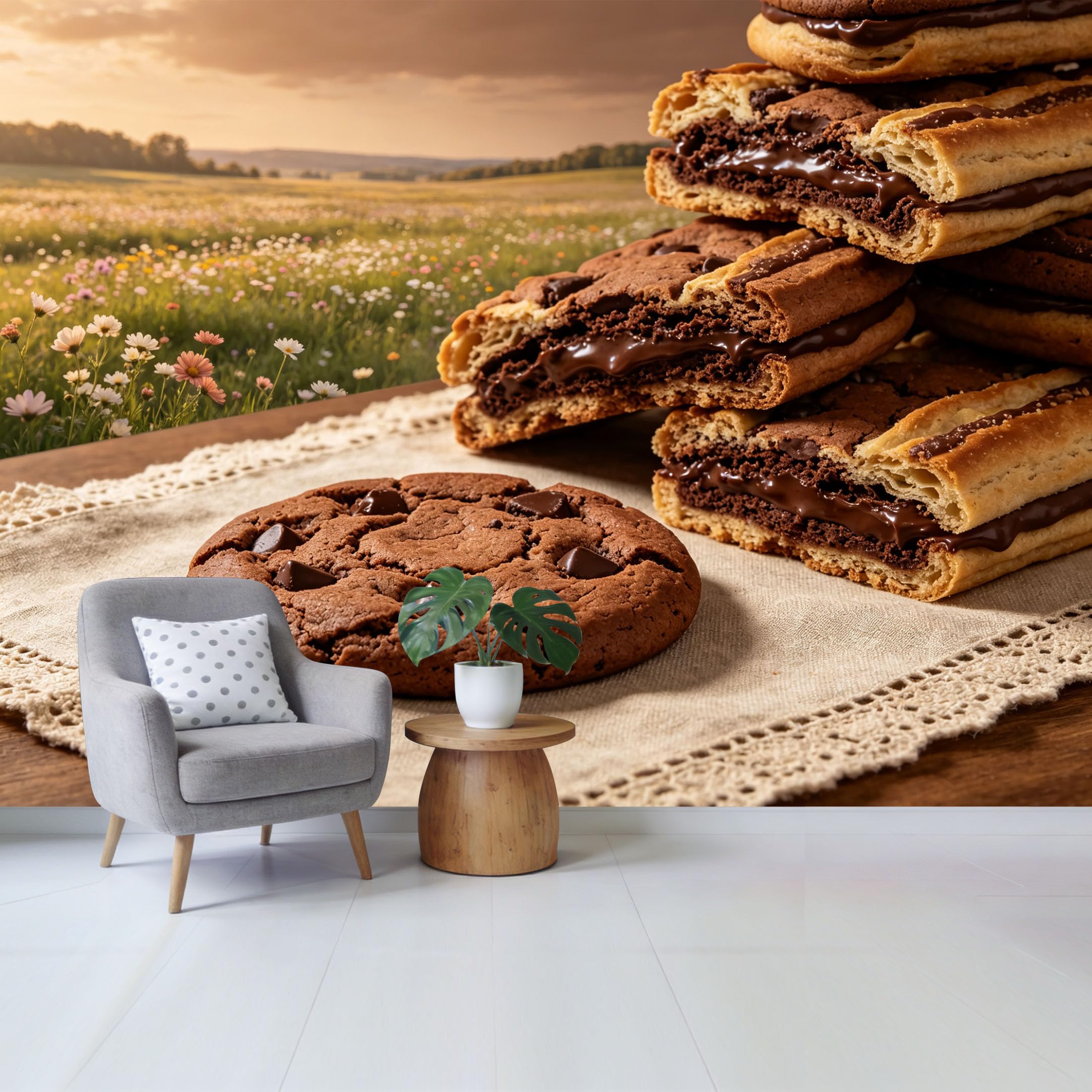 Qzlithotic Yq2605250287 Custom Size Wall Mural Delicious Chocolate Cookies And Pastry Landscape View Selfadhesive Wall Fabric Removable Wallpaper For Home Office Decor
